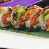 Ichiban Special Roll · Inside: shrimp tempura, spicy tuna outside: eel, avocado with kabayaki sauce.