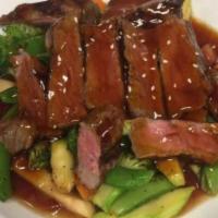 Steak (Teriyaki) · Broiled with teriyaki sauce and vegetables.