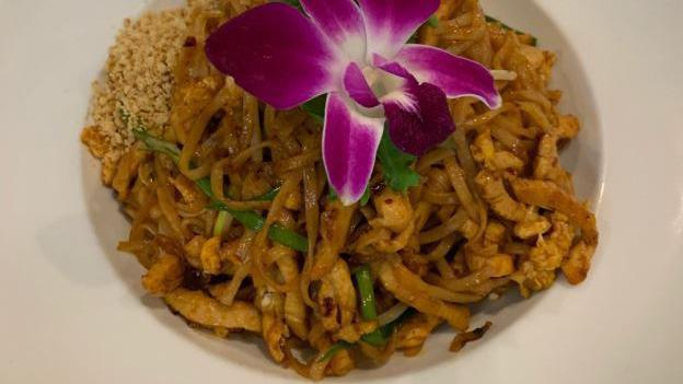 Pad Thai Dinner · Stir fried thai flat rice noodle with chives, egg, bean sprouts, fried tofu, and crushed peanuts in thai chili sauce choice of chicken, shrimp, beef, pork, or vegetable.