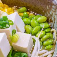 Kinoko Vegeterian · Bokchoy, corn, bean sprouts, kikurage, edamame and tofu in soy bean broth. Add ramen noodle,...