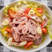 Italian Salad · Ham, salami, capicola, provolone, banana peppers, roasted red peppers, tomato, onion, Italia...