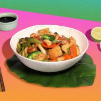 Vegan Cashew Nut Stir Fry · Your choice of tofu or vegetables stir fried with cashew nuts, garlic, onions, and herbs.