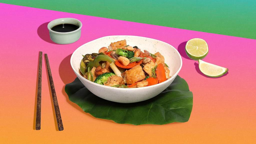 Vegan Cashew Nut Stir Fry · Your choice of tofu or vegetables stir fried with cashew nuts, garlic, onions, and herbs.