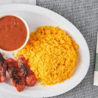 2 Brazilian Sausages · Served with White Rice and a choice of Red or Black Beans.