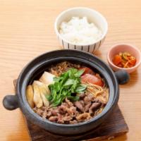 Beef Sukiyaki Nabe (Dinner) · Japanese traditional dish which contains thinly sliced beef and vegetables. Served with whit...