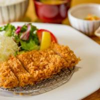 Tonkatsu (Dinner) · Breaded and deep fried silky pork loin cutlet served with original tonkatsu sauce. Served wi...