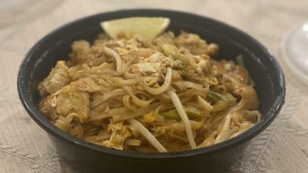 Pad Thai · Sauteed rice noodle with egg, turnip, bean curd, scallion, bean sprout and ground peanut.