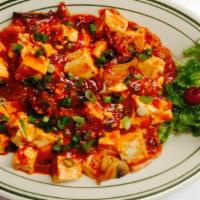 Szechuan Style Tofu 마파두부 · Stir-fried ground pork and vegetable with Tofu in Spicy sauce.