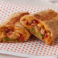 Bbq Chicken Burrito · Flour or Whole Wheat tortilla filled with chicken marinated on bbq sauce, rice, beans, lettu...
