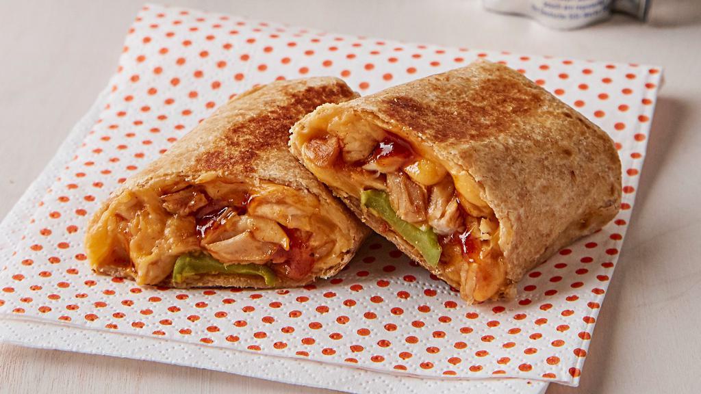 Bbq Chicken Burrito · Flour or Whole Wheat tortilla filled with chicken marinated on bbq sauce, rice, beans, lettuce, cheese and sour cream. Side of Guacamole on the side