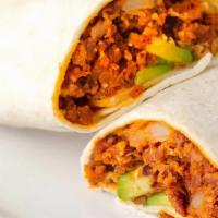 Chorizo Burrito · Flour or Whole Wheat tortilla filled with Mexican Sausage rice, beans, cheese, sour cream an...