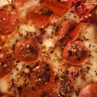 Pepperoni Pizza · San Marzano tomatoes, fresh mozzarella, and organic pepperoni.