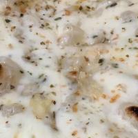 Bianca Pizza · Fresh mozzarella, garlic, oregano, Parmigiano Reggiano D.O.P, and extra virgin olive oil.