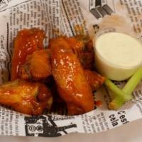 Wings (10 Pieces) · Blue cheese or ranch dressing.