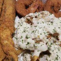 The Big Seafood Platter · Fried whiting fried shrimp loaded crab fries.
