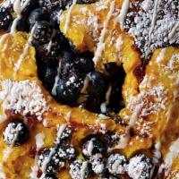 Bobby'S Blueberry Croissant French Toast · Our fresh baked croissant with baked blueberries inside, topped with fresh Driscol blueberri...