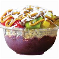 Frutta Bowl (Small) · Base: organic acai, banana toppings: granola, strawberries, pineapple, kiwi, Nutella, peanut...
