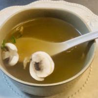Clear Soup · Clear broth with mushroom and scallion.