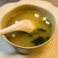 Miso Soup · Soybean soup with bean curd, scallion, and seaweed.