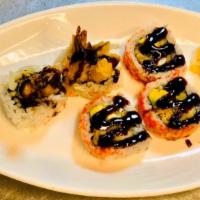 Shrimp Tempura Roll (5 Pcs) · Most popular. Lightly battered fried shrimp, cucumber, and avocado with caviar.