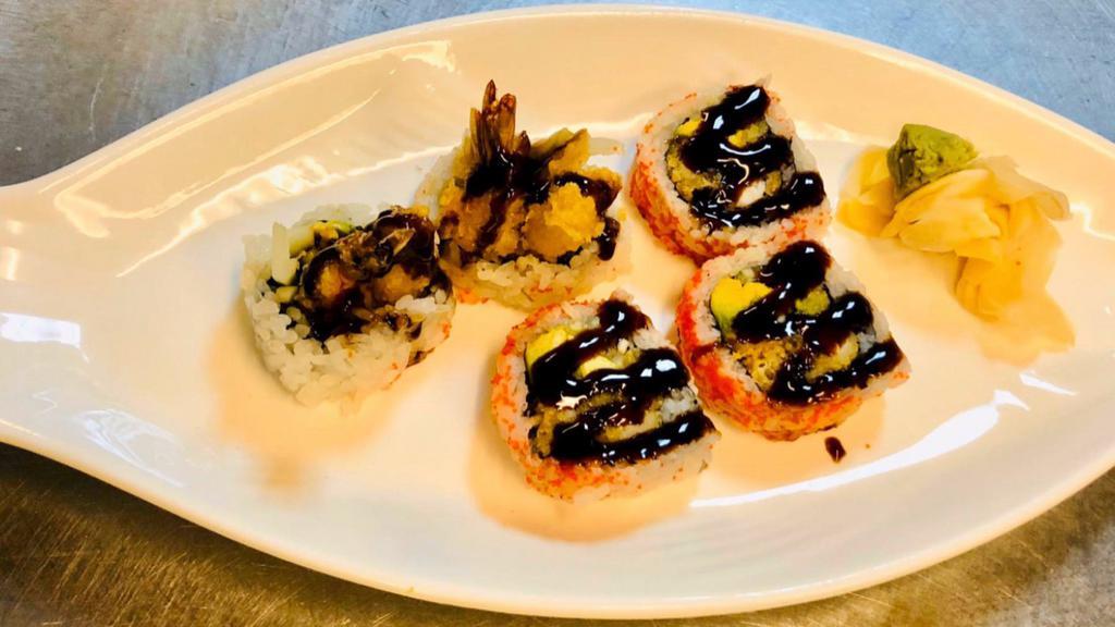 Shrimp Tempura Roll (5 Pcs) · Most popular. Lightly battered fried shrimp, cucumber, and avocado with caviar.