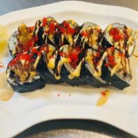 Samurai Roll · Shrimp tempura, cream cheese, eel, cucumber, and tobiko with spicy mayo.