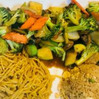 Vegetable Hibachi · No shrimp. Served with soup, green salad, shrimp appetizers, vegetables, fried rice, and noo...