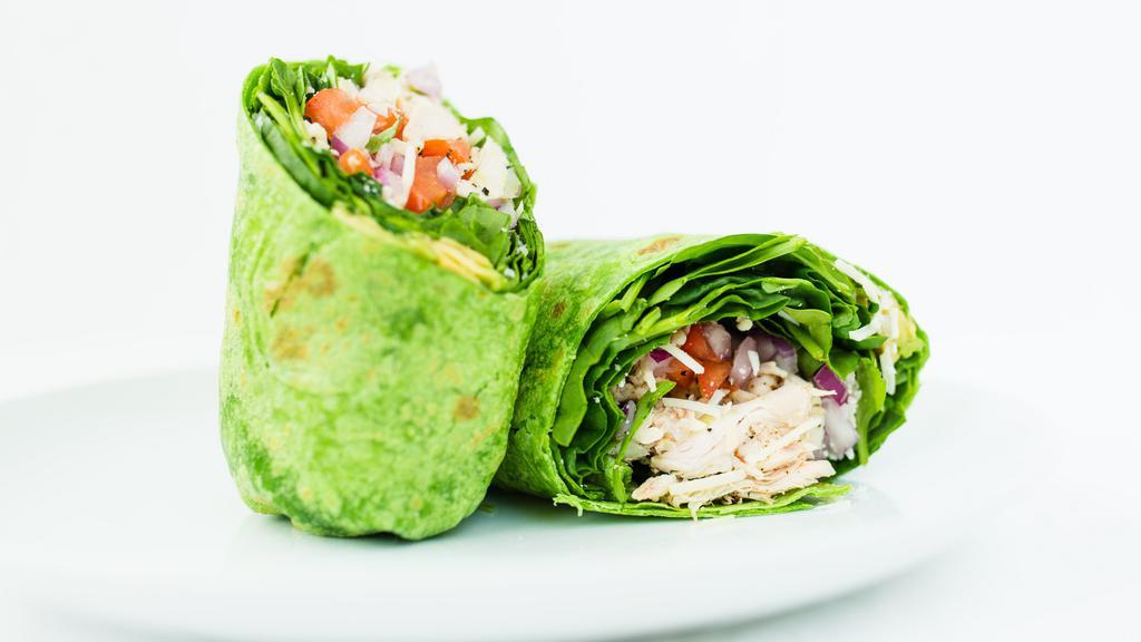 Spinach Turkey Caesar · Oven roasted turkey, spinach, tomato, avocado, parmesan cheese, red onions, caesar dressing.