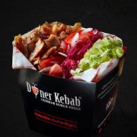 Doner Gym Box · Your choice of doner meats, fresh lettuce, red cabbage, onion, and tomato. Served with 3 sig...
