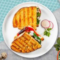 No Meat For Me Panini · Fresh mozzarella fresh plum tomatoes, fresh basil, fresh spinach and sun-dried tomatoes and ...