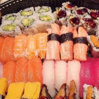 Party Platter 3 · Three regular rolls and 30 pieces of chef's choice assorted sushi or sashimi.