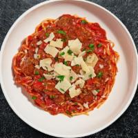 Meaty Mighty Pasta · Your choice of pasta served with homemade meat sauce.