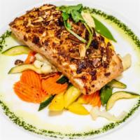 Salmon 3 Ways · Simply grilled or blackened or mustard pretzel crusted. Served with vegetables.