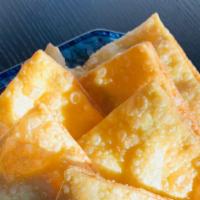 Crab Rangoon(6) · crispy wanton shell stuffed with a cream cheese, celery ,onion and crab meat filling served ...