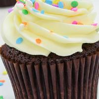 Chocolate Buttercream Cupcake · Chocolate cupcake topped with vanilla buttercream icing and confetti sprinkles.