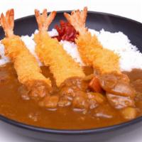 Shrimp Tempura Curry · Three tempura battered large shrimps with fresh breadcrumbs fried to a crispy exterior serve...