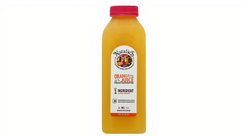 Natalie'S Orange Juice · 16 oz. Natalie's Orange juice is made from 100% fresh Florida oranges. Rich in vitamin c and folate, both are known to support immune function and prevent cell damage.