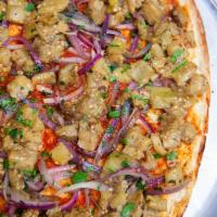 The Vegan Imam Pitza  · Roasted Eggplant And Onions On Top Of Homemade Tomato Sauce