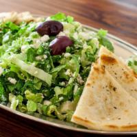 Prassini (Green Salad) · Greens, scallions, dill, and crumbled feta.