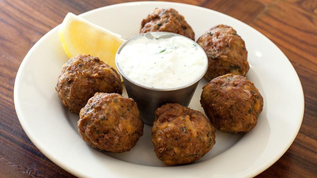 Keftedes (Greek Meatballs) (6 Pieces) · Beef, onion, garlic, and parsley.