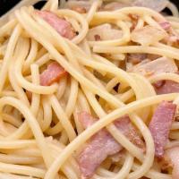 Spaghetti Carbonara · Spaghetti with onions & pancetta.