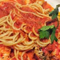 Scampi Fra Diavolo Con Spaghetti · 