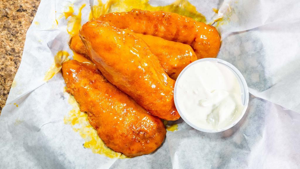 Lazy Man Wings · Tenders shaken in your favorite sauce, served with blue cheese or ranch.
