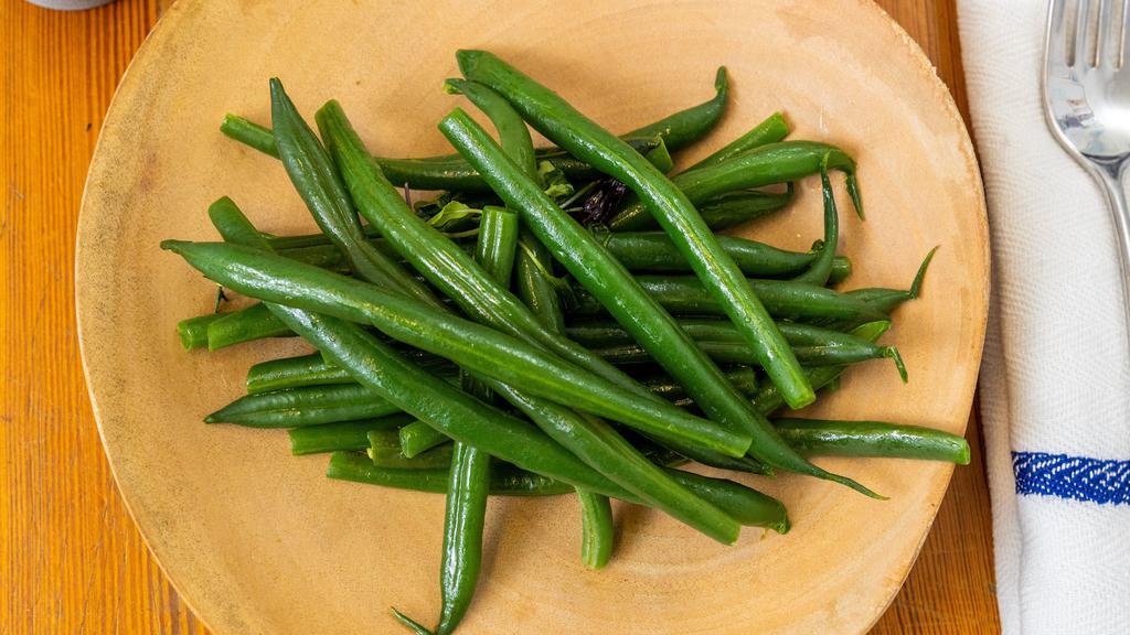 Sautéed Haricot Vert With Garlic Confit · Vegan, gluten-free, dairy-free seasonal, organic, and local whenever possible.