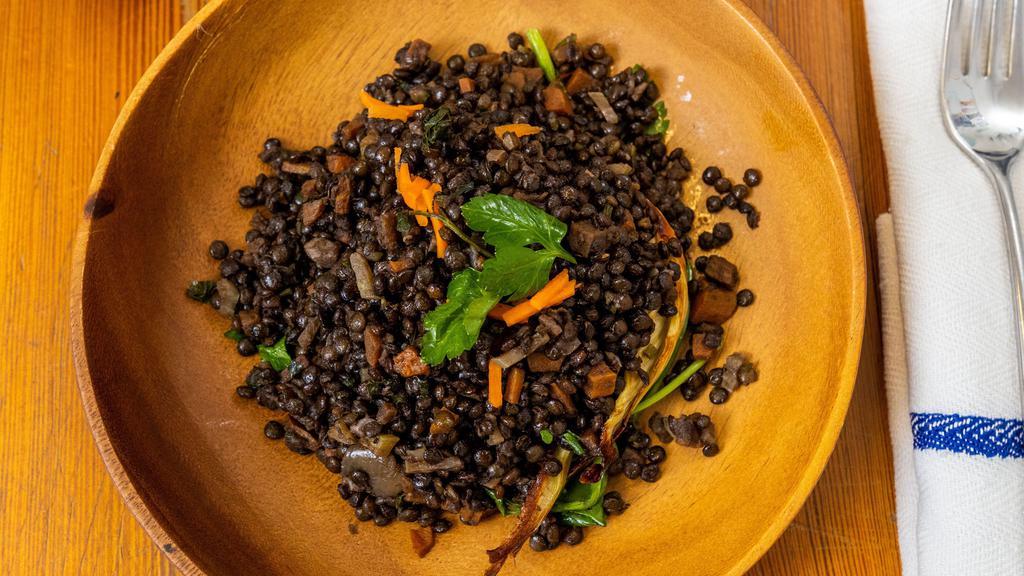 Warm French Lentil Salad · Vegan, gluten-free, dairy-free seasonal, organic, and local whenever possible.