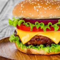 Cheeseburger · Delicious Beef Burger freshly prepared and topped with cheese, lettuce, tomato, ketchup, and...