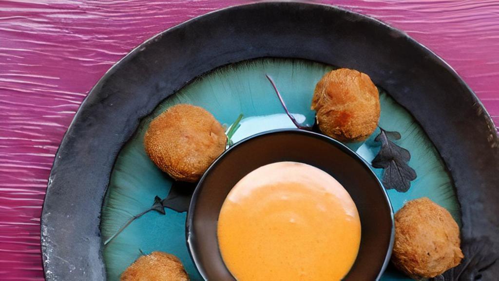 Gooey, Spicy Ham And Cheese Fritters · paprika aioli