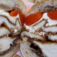 Fried Chicken Cutlet, Fresh Mozzarella, Roasted Red Peppers, Balsamic Dressing · 