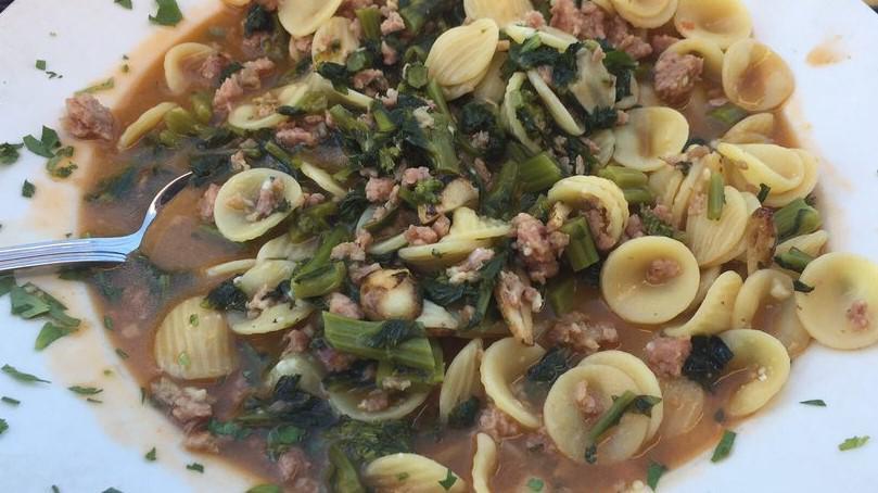 Orecchiette Broccoli Rabe & Sausage Pasta · Dry-shaped pasta broccoli rabe, sautéed garlic and oil.