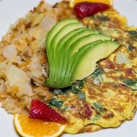 Four Seasons Omelette · 3 eggs, spinach, mushrooms, broccoli and tomato.